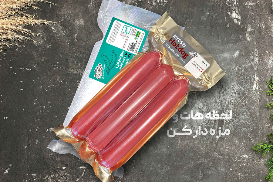 هات داگ (42% گوشت قرمز ، 28% گوشت مرغ)